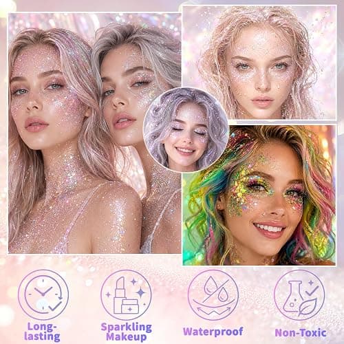 Orange Glitter Stick,Holographic Body & Face Glitter,Hair Glitter for Kids | Hair Accessories for Women,Rave Outfits for Women,Sparkling Hair Glitter for Halloween Party Carnivals. thumbnail 4