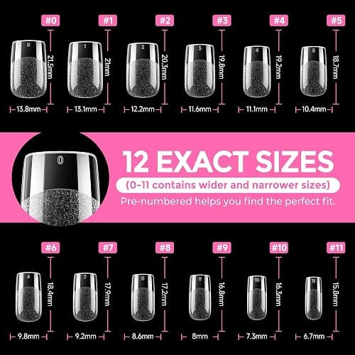 UNA GELLA Short Square Gel Nail Tips 216pcs Short Square Press on Nails Pre-shape Fake Nails for Full Cover Acrylic Nails False Nails For Nail Extension Home DIY Nail Salon 12 Sizes Gelly Tips thumbnail 8