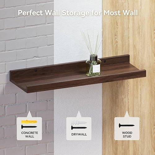 RICHER HOUSE 5 Set Floating Shelves for Wall Decor, Book Shelf, Nursery Shelves, Picture Ledge Shelf with Lip for Bedroom, Living Room, Bathroom - Walnut thumbnail 4