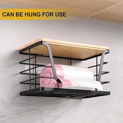 ALOCEO 2 Pack Storage Stackable Kitchen Laundry Organizers with Bamboo Top, Large Trash Bag Holder and Small Garbage Bag Dispenser for Countertop Organization thumbnail 7