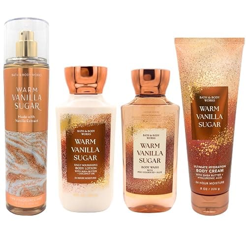 Bath n Body Warm Vanilla Sugar Deluxe 4-Piece Gift Set – Body Cream, Body Lotion, Shower Gel & Fragrance Mist - Image 1
