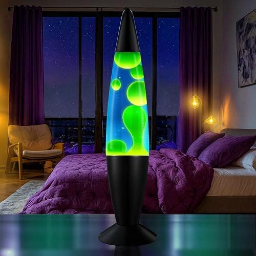 JAMBO 16" Beautiful Lamp- Blue with Yellow/Green Wax, Relaxing Liquid Lamp for Living Room Office Bedroom Adults Teens Kids, Magma Light, Night Light Nightlight, Home Decor thumbnail 4