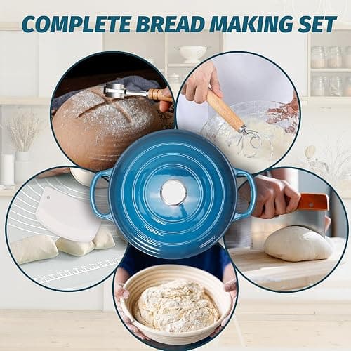 Enameled Cast Iron Dutch Oven with Proofing Basket, Non-Stick Ovenproof Casserole Pot, Pink Dutch Oven for Braising, Stews, Roasting & Bread Baking 5Litres-26cm thumbnail 6