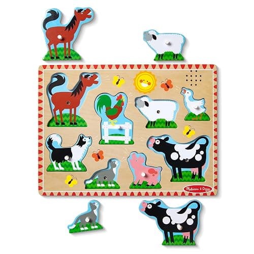Melissa & Doug Farm Animals Sound Puzzle - Wooden Peg Puzzle with Sound Effects (8 pcs) thumbnail 5