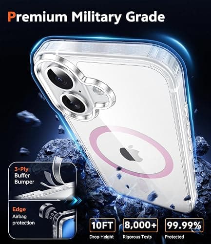 FNTCASE for iPhone 16 Case Clear: Magnetic Phone Cases Compatible with Magsafe Slim Anti Yellowing Military Grade Drop Protection Rugged Shockproof Protective Transparent Cell Cover (D-Pink) thumbnail 5