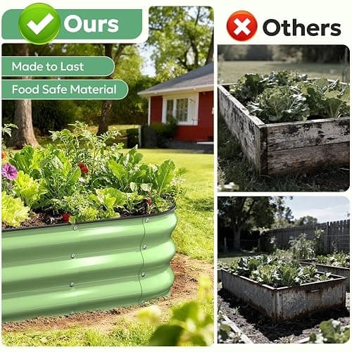 Yumatum Raised Garden Bed 4×2×1 FT, Galvanized Metal Raised Planter Box, Vegetable Planting Container with Safety Edge Trim, Hardware & Gloves Included, Fruit Green for Backyard Patio Balcony thumbnail 7
