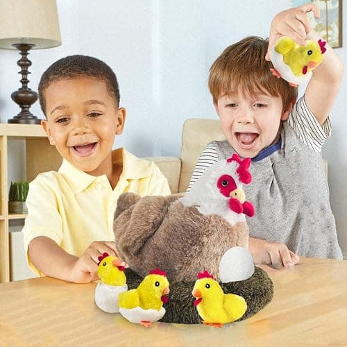 Youthfuljive 9 in 1 Chicken Stuffed Animal Set, Stuffed Chicken Plush Toys for Kids, Egg Laying Hen with Zippered Belly, Baby Chicks Plush Chickens, Eggs and Coop for Girls Boys Birthday Easter thumbnail 7