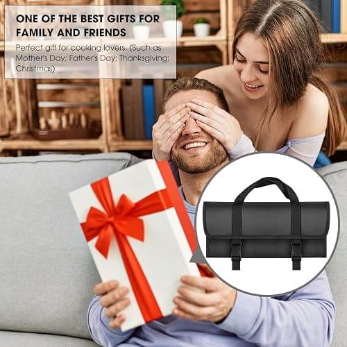 MOSFiATA Chef Knife Set, 17PCS Portable Sharp Kitchen Knife Sets, High Carbon Japanese Stainless Steel Professional Chef Knives Set with Knife Roll Bag Sharpener Gifts for Man Family Restaurant thumbnail 8