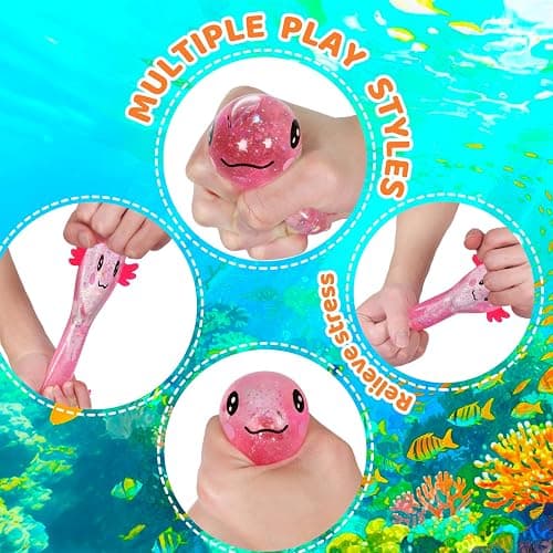 Axolotl Squishy Stress Relief Toy Glitter Fidget Toys Cute Malt Sugar Axolotl Toy Fidget Toys Adults Fidget Toy for Kids Youth Adult, Party Favors Anxiety Relief Squishy Toys(Pink) thumbnail 2
