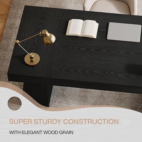 Tribesigns 55" Executive Desk, Wooden Office Desk with Double Pedestal, Modern Simple Computer Writing Table for Home Office, Black thumbnail 6