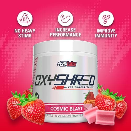 EHP Labs OxyShred Pre Workout Powder - Preworkout Powder with L Glutamine & Acetyl L Carnitine, Energy Boost Drink - Cosmic Blast, 60 Servings thumbnail 4