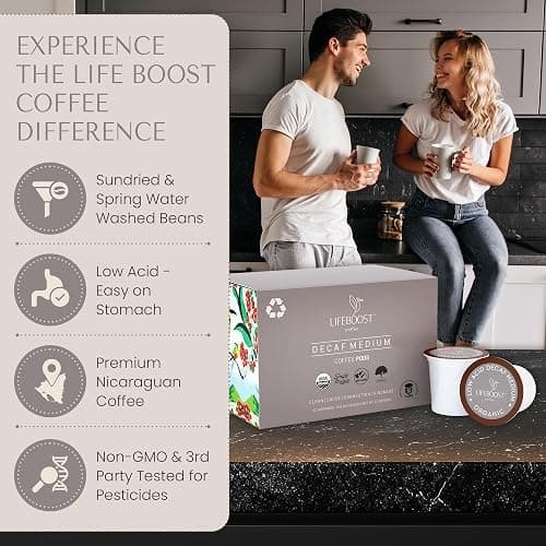 Lifeboost Organic Decaf Coffee K Cups - Low Acid Single Origin Non-GMO Mold Free Decaf Coffee Pods Compatible with Keurig & Keurig 2 - Third Party Tested for Mycotoxins and Pesticides - 10 Count thumbnail 2