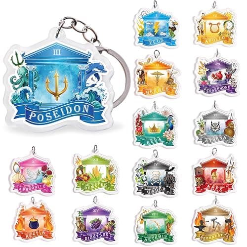 Htabiol Greek Mythology Keychains, 15pcs Olympian Gods Cabin Keychains, Greek Mythology Party Favor Gifts, Fit for Olympian Gods Birthday, Percy Jackson Party, Camp Half Blood Birthday - Image 1