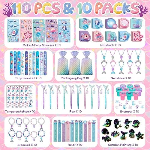DMIGHT 110Pcs Mermaid Party Favors Including Stampers, Notebooks, Mermaid Party Decorations thumbnail 3