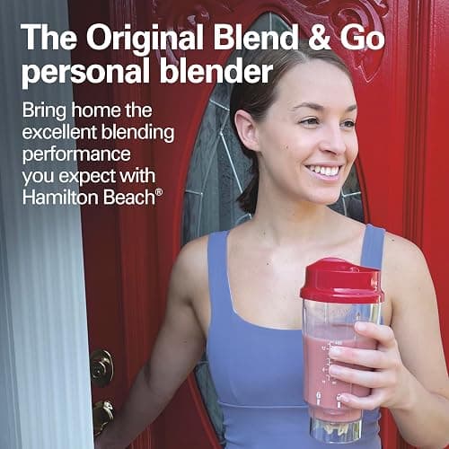 Hamilton Beach Portable Blender for Shakes and Smoothies, 14 Oz BPA Free Travel Cup & Lid, Durable Stainless Steel Blades, Personal Smoothie Blender, Red (51101RV) thumbnail 4