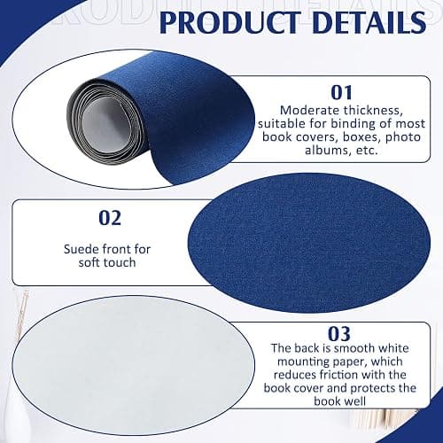 PerKoop Book Cloth for Book Binding 40 x 16 Inch Fabric Surface Paper Backed Bookcover Archival European Durable Strong Bookbinding Supplies Cover Books Album Scrapbooking (Dark Blue) thumbnail 4
