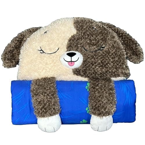 Happy Nappers Medium Hugsy the Puppy 2-in-1 Play Pillow & Sleepy Sack | Plush animal sleeping bag for kids age 3+. 54x20 in, ultra soft cozy material, machine washable portable nap companion thumbnail 5