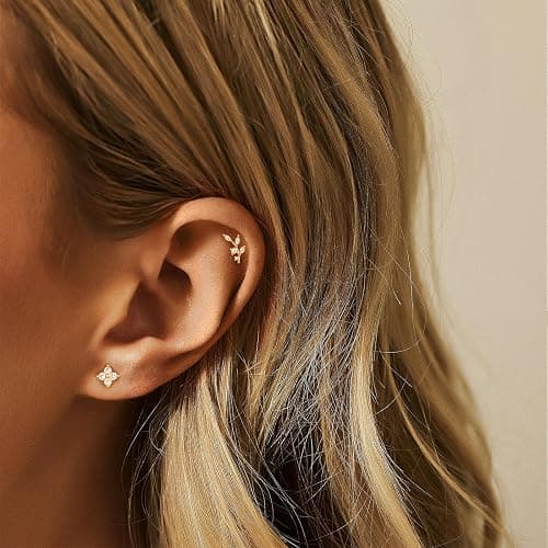 Bheop 14K Gold Plated Stud Earrings for Women Trendy Hypoallergenic 925 Sterling Silver Post Cartilage Tragus Earring Set for Multiple Piercing Dainty Cute Small Helix Earrings Stack Jewelry for Men thumbnail 8
