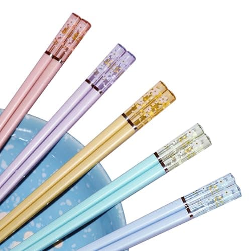 HELERKOL 5 Pairs Fiberglass Chopsticks - Amber Cherry Blossom Pattern, Multicolor - Japanese & Korean Chopsticks - Reusable, Dishwasher Safe - Yellow, Pink, Blue, Green, Purple thumbnail 7
