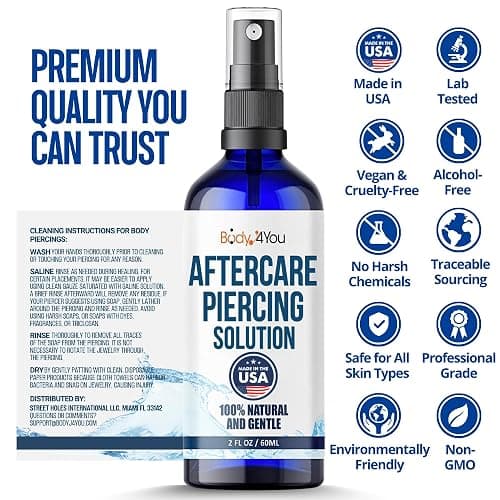 BodyJ4You Piercing Aftercare Spray - Saline Solution for Piercings Wound Wash Sterile Saline - Keloid Bump Removal Ear Nose Septum Belly Button Cartilage - Sea Salt Earring Cleaner Fine Mist 2 Fl Oz | Sea Salt Spray Ear Piercing Cleaner - Nose Septum Belly Button Nipple Cartilage - Earring Hole Fine Mist 2 Fl Oz Travel Size thumbnail 8