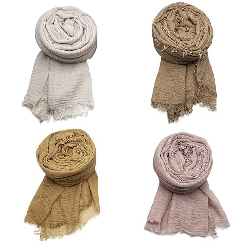 MANSHU 4PCS Women's Soft Cotton Hemp Shawl & Wrap, Long Scarf & Head Scarf thumbnail 2