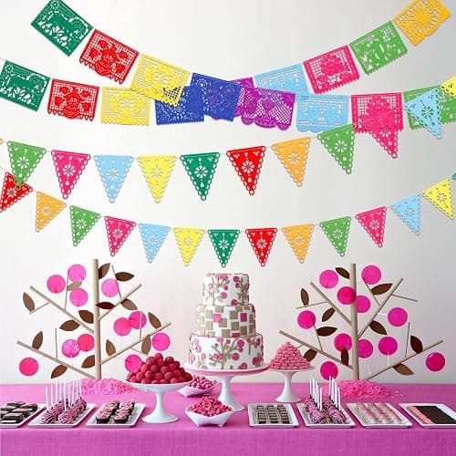 Qpout 4Pack Mexican Party Decorations Banners Felt Dia De Los Muertos Garland Colorful Mexican Fiesta Papel Picado Banner for Fiesta Birthday Baby Shower Party Decorations Indoor Outdoor Decor thumbnail 7