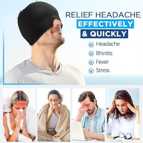 Migraine Relief Cap, Headache Relief Hat for Migraine Cap, Hot and Cold Therapy, Headache Eyes Mask for Stress Relief, Ice Pack Head Wrap for Sinus, Puffy Eyes, Tension,Black thumbnail 3