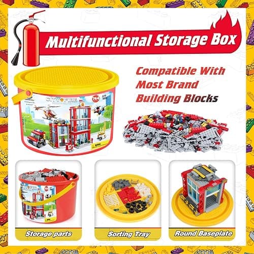City Fire Station Building Blocks Set with Fire Truck , Fire Rescue Helicopter,Drone & Fire Engine Toys,Fire Command Center Playset, Firefighters Roleplay Toy Gifts for Kids Boys Girls Ages 6+(744PCS) thumbnail 7