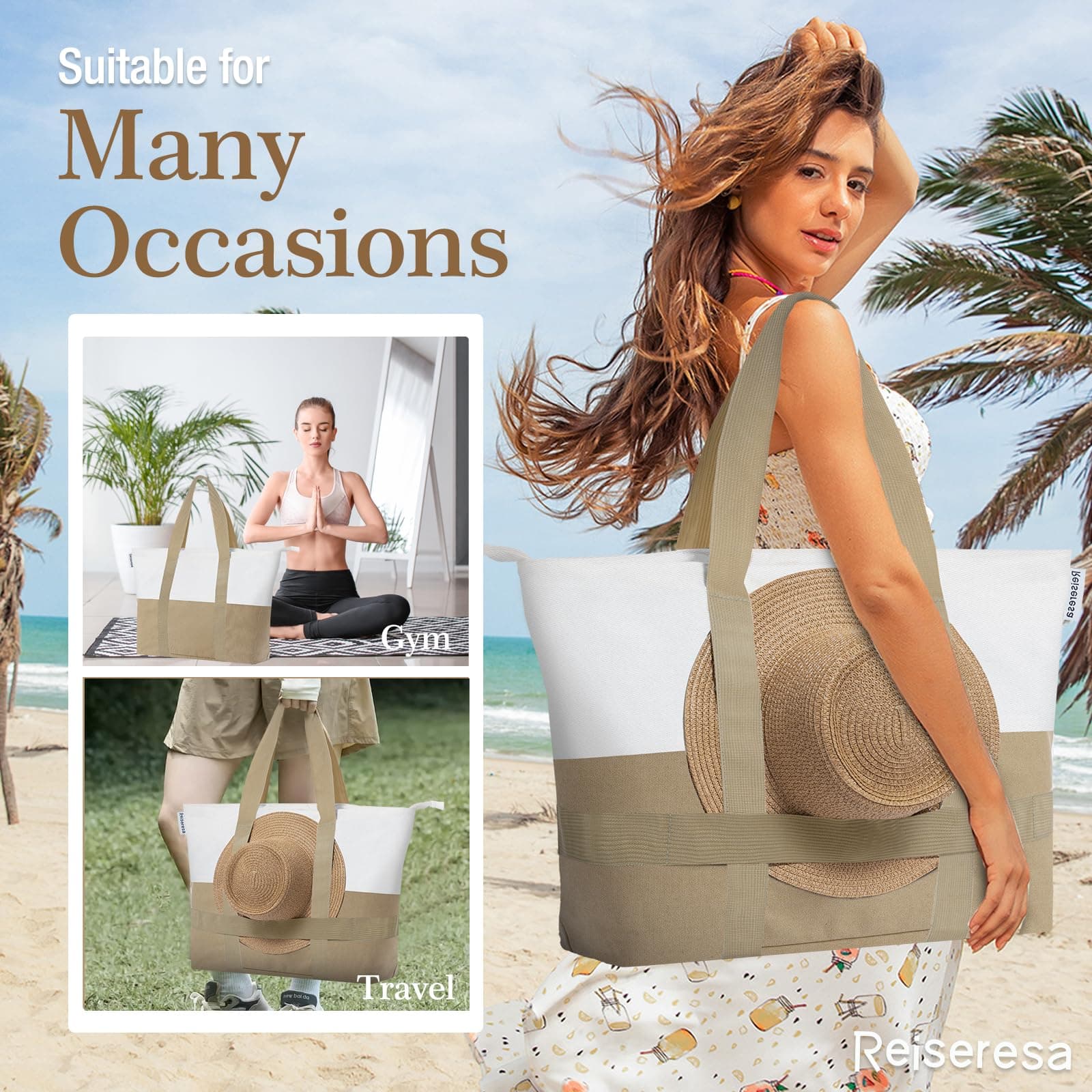 Extra Large Beach Bags for Women, Foldable Beach Tote Bag with Zipper Sandproof Waterproof Beach Tote Pool Bag for Beach Travel Swimming Gym thumbnail 7