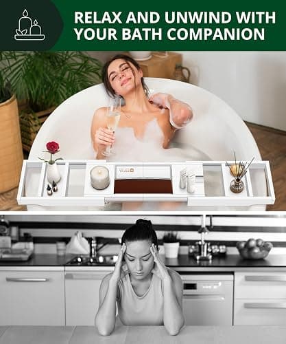 ROYAL CRAFT WOOD Premium Foldable Bathtub Tray Caddy - Wood Bath Tray for Tub, Bamboo Shelf, Expandable Bath Table Trays, Bathtub & Bathroom Accessories for New Home & Mothers, Birthday Gifts for Mom thumbnail 5