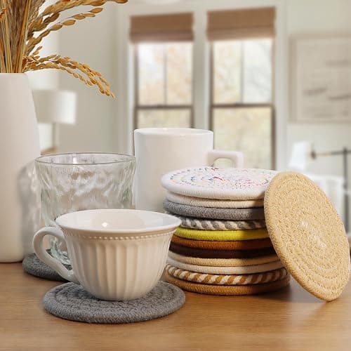 Coasters Set of 4 for Drinks, Cotton Woven 4 Colors Absorbent Boho Coasters for Home Decor Cups - Hot or Cold Drink Thickened (White) thumbnail 4