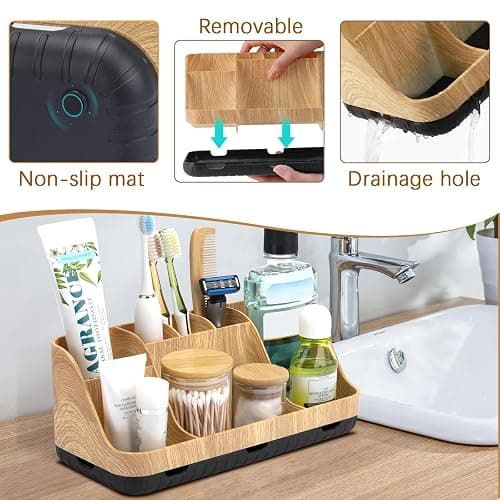 GFWARE Bathroom Organizers and Storage - Detachable 7 Slots Kids Electric Toothbrush and Toothpaste Holde Drainage for Bathroom Accessories Organization Counter Vanity Storage thumbnail 5