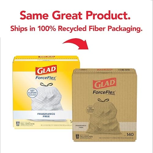Glad ForceFlex Tall Kitchen Drawstring Trash Bags, 13 Gal, Fragrance Free, 140 Ct (Package May Vary) thumbnail 2