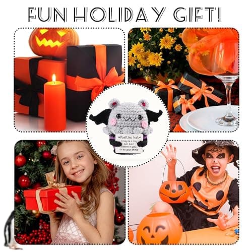 TOYMIS Positive Bat Doll, 3.35in Cute Knitted Bat Doll with Positive Card, Emotional Support, Halloween Decoration, Birthday Party, Cheer Up Gifts thumbnail 7