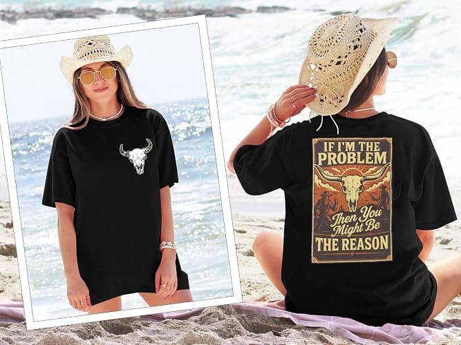 Oversized Country Music Shirts for Women Cow Skull Shirt Western Cowgirl Tee Vintage Concert Outfit Music Lover Tops thumbnail 4