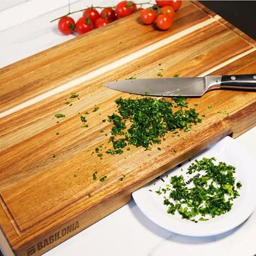 Acacia Wood Cutting Boards for Kitchen, Wooden Chopping Board for Meat, Cheese and Charcuterie Boards with Handles (ExtraThick 1.6"). Premium Quality Butcher Block (Oil bottle & Plate included) thumbnail 5