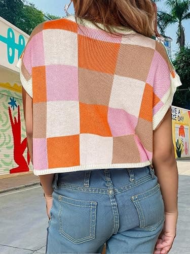 Girls Fall Crop Tops 2025 Cute Cap Sleeve Spring Summer Colorblock Loose Kids Knit Winter Sweaters Top thumbnail 3