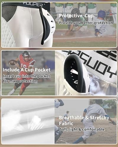Youper Adult Elite Compression Padded Sliding Shorts w/Protective Athletic Cup for Baseball, Football thumbnail 3