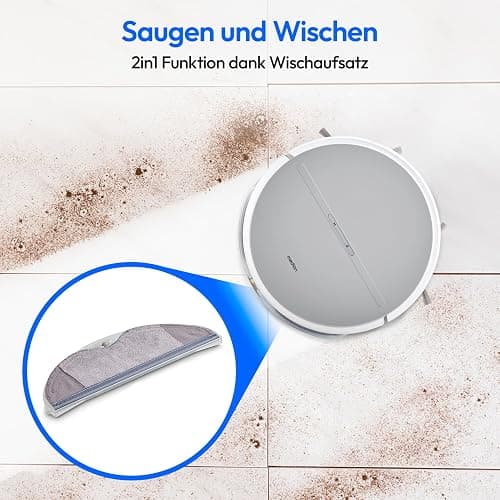 MEDION Saugroboter mit Wischfunktion und systematischer Navigation E35 SW (2000Pa Saugkraft, Gyro-Navigation in systematischen S-Linien, 2 Seitenbürsten und Wandsensor) thumbnail 4
