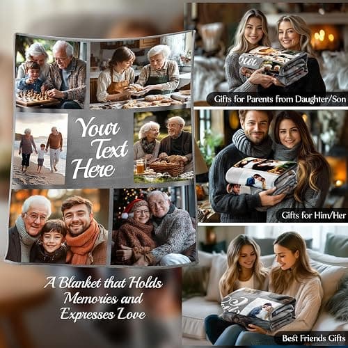 Stepdiy Thick Custom Throw Blanket 50"x60" | Personalized Blanket with 6 Photos Text | Customized Picture Blanket for Mom Dad | Customized Gifts for Anniversary Birthday Gifts for Him Her thumbnail 6