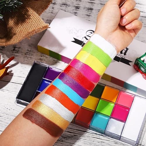 UCANBE Athena Face Body Paint Oil Palette + Translucent Setting Powder + 10PCS Brushes Set, Professional Non Toxic Face Painting Pallet Kit for Halloween SFX Cosplay Clown Makeup for Women Adults thumbnail 3