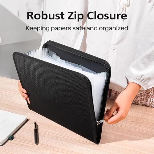Sooez 13 Pocket Accordion File Organizer, Zipper Expanding File Folder Organizer, Reinforced Plastic Accordion Folder, A4 Letter Size, Portable Folders for Documents, Black thumbnail 4