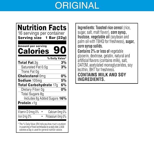 Rice Krispies Treats Marshmallow Snack Bars, Kids Snacks, Lunch Snacks, Original, 12.4oz Box (16 Bars) thumbnail 2