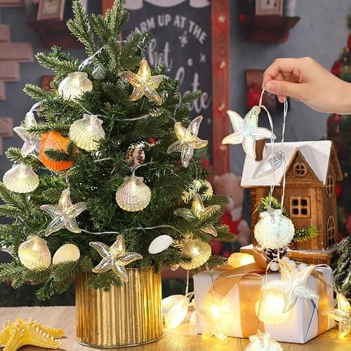 Glooglitter Christmas Ocean Beach String Lights Seashell Starfish 19.69 ft 40 LED Warm White Waterproof Ocean Theme Beach Lights for Home Outdoor Room Decor Indoor Bedroom Decor thumbnail 4