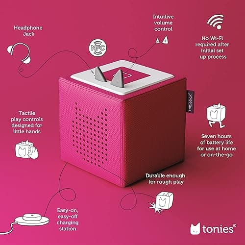 Toniebox Audio Starter Set with Cat in The Hat, Sam-l-Am, Horton Hears a Who!, and Playtime Puppy - Listen, Learn, and Play with One Huggable Little Box - Pink - Pink thumbnail 3