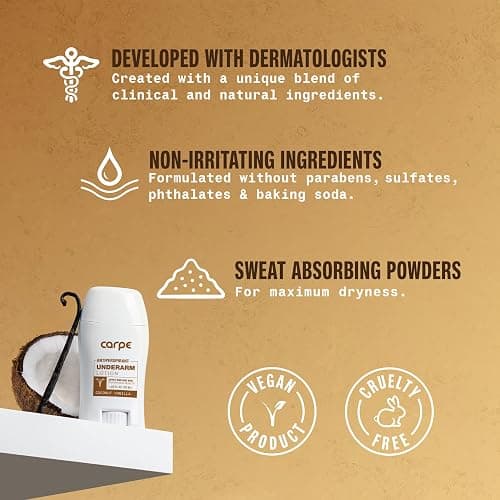 Carpe Underarm Antiperspirant Deodorant Advanced Sweat & Odor Protection Formula - Antiperspirant for Women & Men Helps to Combat Excessive Sweating with Odor Control - Coconut Vanilla thumbnail 5