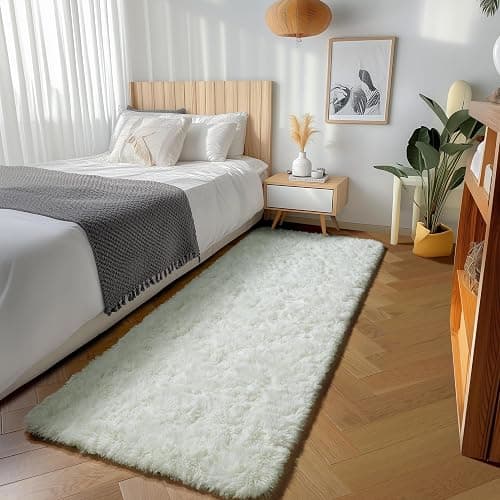 ONASAR Cream White Runner Rugs for Bedroom Living Room, Ivory Fluffy 2x6 Bedside Hallway Area Rug, Ultra Soft Plush Furry Faux Fur Non Slip Floor Carpet for Nursery Kids Dorm Closet Home Decor thumbnail 4