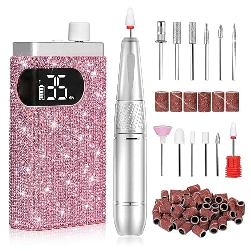 Nail Drill Professional 35000RPM Sparkling Portable efile with 12 Drill Bit | Rhinestone | 1800mAh Type-C | Stepless Speed Regulation | Low Noise & Low Vibration | Manicure Pedicure | Pink - Image 1