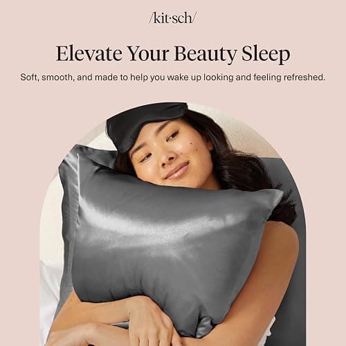 Kitsch Satin Pillowcase with Zipper - Standard Size, Charcoal | Softer Than Silk Pillow Cases, Smooth Cooling Satin Pillow Case for Hair and Skin, Wrinkle-Free, Machine Washable thumbnail 9