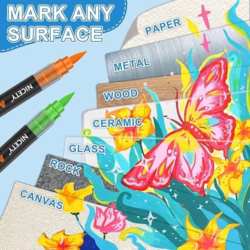 NICETY Set de 264 Feutres Acryliques à Pointe Pinceau - Marqueurs Peinture à l'Eau Multi-Supports pour Pierre, Bois, Céramique, Verre - Pointe Flexible 1-6mm pour Artistes, Débutants et Adultes thumbnail 4